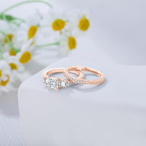 Princess-Cut Wedding Ring Set for Women, 1.6 Carat (ctw) 3 Stone Princess-Cut Moissanite Bridal Sets Wedding Engagement Ring Set, Three Stone White Gold Wedding Band Ring Engagement Ring, Customizable Sterling Silver/10K gold/14K gold/18K gold4