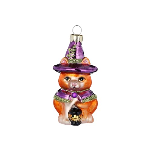 Christbaumschmuck Glas 7,9cm - Katze mit Hexenhut Figur zum Aufhängen...