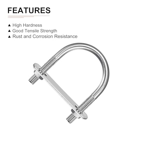 Image of DTGN M6x33x53mm(ThreadxWxL) Round U Bolt - 3Pack - Good for Trailer Pipe Replacement Parts - 304 Stainless Steel U Shape Bolts
