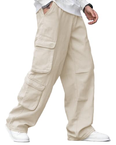 Image of Men's 8 Pocket Cargo Pants | Premium Cotton Twill Baggy Fit Trousers | Stretchable Casual Streetwear Cargos | Mid Rise