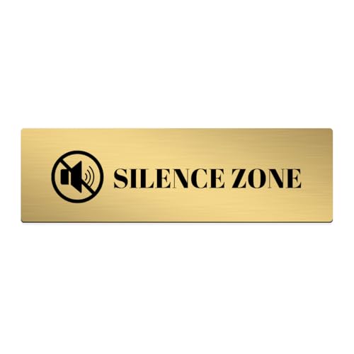 Image of Brushed Silver PVC Office Sign with Double-Sided Tape | Durable 10x3 Inch Signage for Clinics, Malls, Gyms & Hospitals - Available in Silver & Gold (Brushed Gold, Silence Zone)