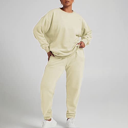 Women's Autumn And Winter Fashion Solid Color Round Neck Set Head Plus Velvet Long Sleeved Smart Casual Outfit #TOP1