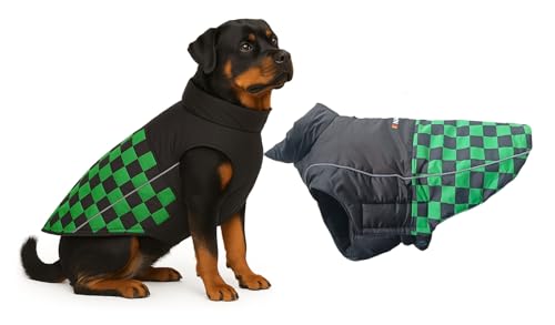 Image of The Pets Company Dog Winter Coat Jacket, Clothes, Windproof, Waterproof, Light Weight, Washable, Ultra Warm Thick Fleece Lined Dog Vest for Cold Weather Protection, (Green Check, X-Large - 28 Inch)