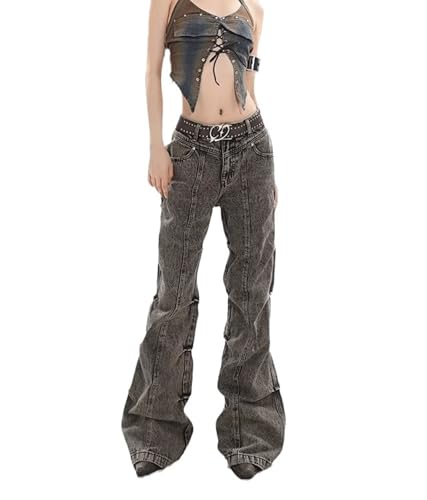 Women's High Waisted Baggy Jeans 90s Y2k Wide Leg Grunge Flare Jeans Hip Hop Distressed Vintage Streetwear3