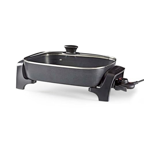 Nedis Electric Skillet Frying Pan Non-Stick 40cm Multicooker with Cool Touch Handles and Thick Cast Aluminium Body 2200W