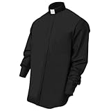 CLERKMANS Men’s Priest Clergy Priest Shirt Long Sleeves, Free Tab Collar Insert for Pastor Preacher Minister Costume Button Shirt Black