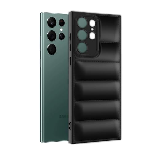 Image of Amazon Brand - Solimo Puffer Case Camera Protection Soft Back Cover for Samsung Galaxy S22 Ultra - Black - Rubber