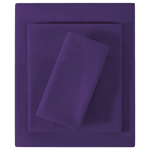 Image of Softan Microfiber Twin Sheet Set with Non-Slip Corner Straps, Purple | 15 inch Deep Pocket Fitted Bed Sheets, Double Brushed Microfiber, Sheets & Pillowcase for All Season