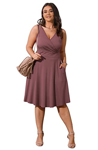 Image of POSESHE Womens Plus Size Dresses Sleeveless Wrap V-Neck Sundress Casual Summer Wedding Guest Cocktail Dress with Pockets