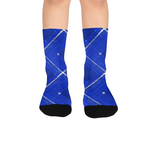 susiyo Royal Plaid Print Hiking Socks Boy Girls - Cushioned Crew Socks for Kids Soft, Breathable & Seamless Toe for All-Day Comfort