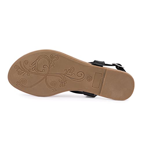 Image of BENEKER Women's Rhinestone Thong Flat Sandals T-Strap Fashion Sandals Ankle Strap Summer Gladiator Sandals