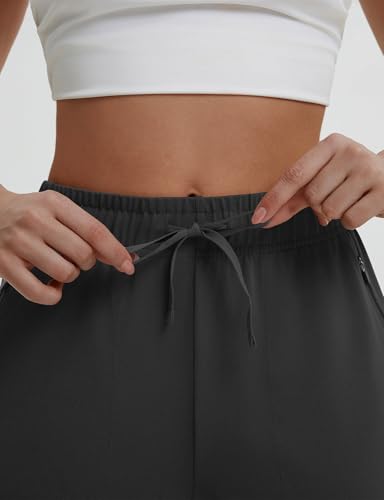 baleaf Womens Yoga Capri Pants with Zipper Pockets Summer Drawstring Capris Joggers Lounge Crop 19"4