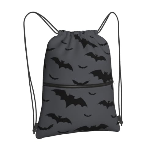 Image of Halloween Bat Drawstring Backpack, Gothic Black Grey Waterproof Drawstring Bag, Large Capacity Durable String Sackpack, Cinch Sackpack for Yoga Sport Beach Gym Shopping