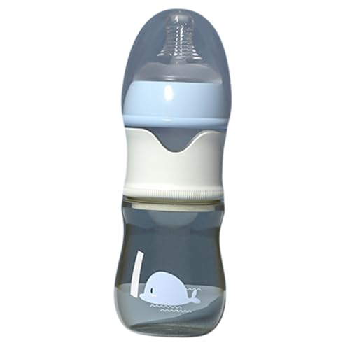 TOGEVAL Biberón de Leche para Ñiño de Vidrio 150 Ml Boca Ancha Azul, Botella para Conservar Leche Materna Portátil, Contenedor Desmontable y Ligero para Alimentación Infantil