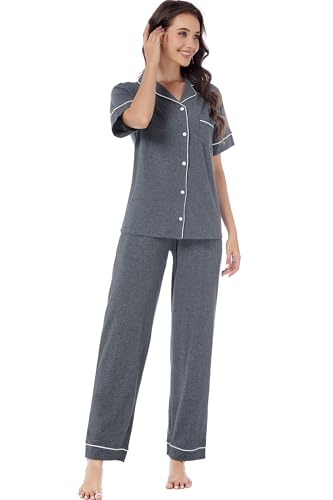 Image of LUBOT 100% Cotton Pajamas for Women Pajama Set Soft 2 Piece Sleepwear PJ Set Long Sleeve Button Knit Cozy Loungewear XS-XXL