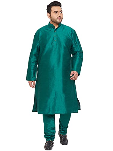 Image of VASTRAMAY Plus Size Men's Silk Blend Kurta Set-New Green