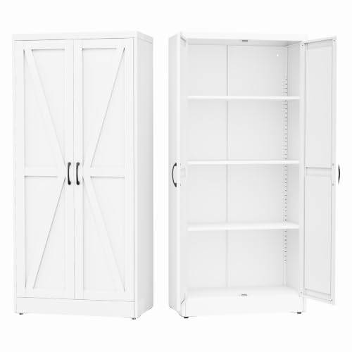 Image of GAIOUS 63 inch Tall Metal Storage Cabinet White Cupboard Kitchen Pantry Cabinet