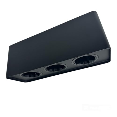 Vetrineinrete® Portafaretto triplo orientabile per montaggio esterno mini plafoniera applique da soffitto per faretto cucina soggiorno (Nero)