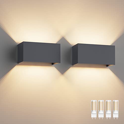 Klighten 2PCS Wandleuchte mit Austauschbarer G9 LED Lampe Warmweiß 3000K, Aluminium LED Wandleuchte Innen/Aussen Einstellbar Abstrahlwinkel...