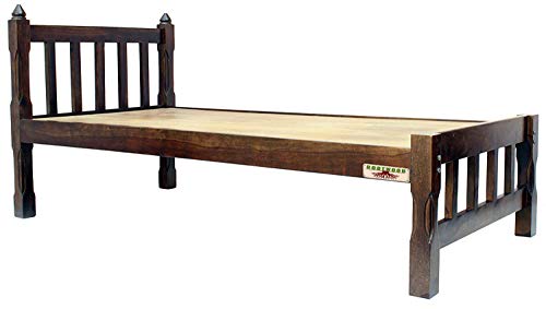 Image of A Beautiful Single Size Bed for Bedroom, Without Storage Bed sheesham Wood Bed Furniture, DIY(Do-It-Yourself) for Living Room, Polished | Finish (Dark Wlanut)