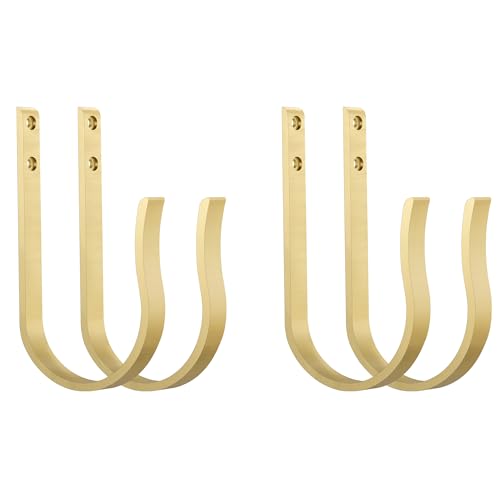 Brass Curtain Drapery Holdbacks,4Pcs Solid Aluminum U Shaped Wall Mounted Curtain Tiebacks