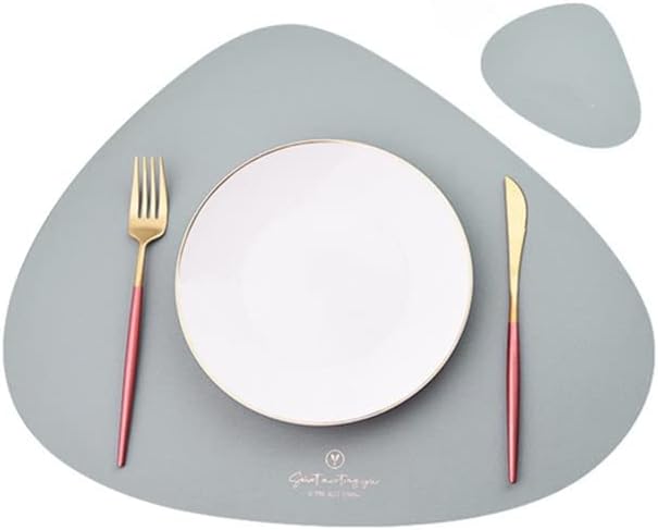 Triangle Placemat and Coaster Set Oval Shaped Tableware Mats Pad Cafe Pad Food Mat Kitchen Accessories Home Decor식탁매트(Light Grey,6sets)