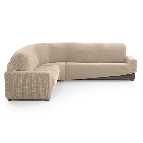 MAXIFUNDAS FUNDAS DE SOFA & CHAISE LONGUE. Funda Sofá Rinconera Relive Color Beige. Funda Protectora súper elástica para sofá rinconera.