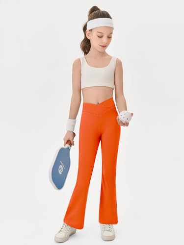 Haloumoning Girls Crossover High Waisted Flare Pants Kids Bootcut Leggings Full Length Bell Bottoms 5-14 Years4