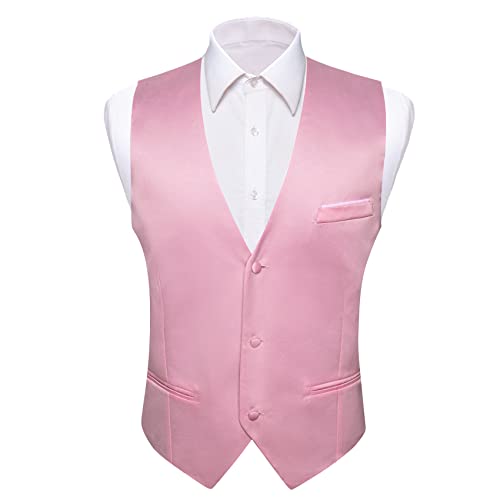 Barry.Wang Vest for Men Business/Leisure Dress Suit Vests V-neck 2 Pockets Wedding Party Tuxedo Satin Waistcoat3