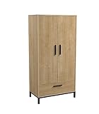 Demeyere Armario Craft Dormitorio Matrimonio en Color Roble Hamilton y Negro Mate Estilo Industrial 180x50x91 cm