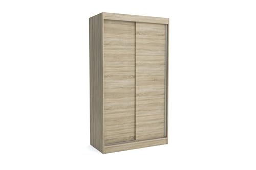 Brent - Kleiderschrank Schiebetüren Emily, 100cm Breit, Schlafzimmerschrank mit 1 Kleiderstange und Einlegeböden für Kleidung, Kleiderschrank Sonoma Eiche