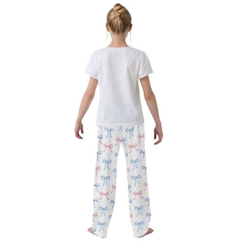 Pajama Bottoms, Watercolor Blue Pink Bows Pajamas Pant Sleep Long Pants Lounge Wear Sleepwear Soft Pjs3