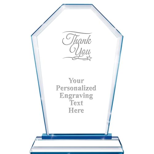 Crown Awards Custom Thank You Award, Crest Blue Base Personalized Crystal Trophy
