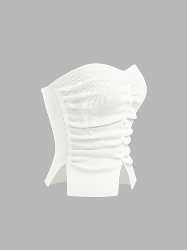 CIDER Women's Tube Crop Tops for Women Faux Pearl Split Strapless Ruched Going Out Tops Knit Summer Top Trendy 20252