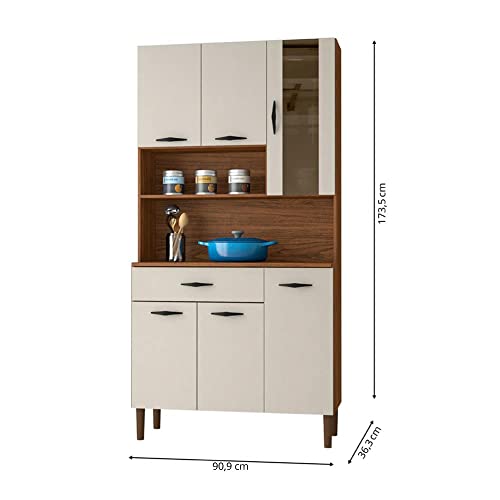 Armário Cozinha Compacto Kits Paraná Golden - 6 Portas e 1 Gaveta - Nogueira/Off White