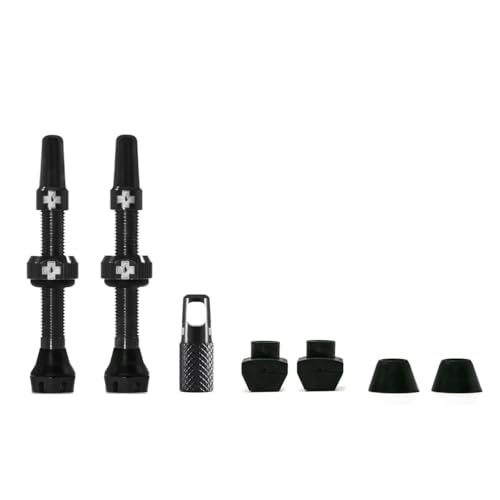 Muc-Off Tubeless Valves V2 – 44mm Black | 4X 7075 Aircraft-Grade Aluminium Presta Valves with Core Removal Tool | 44mm / 60mm / 80mm - 10 Anodised Color Options | Fits MTB, Gravel & Road