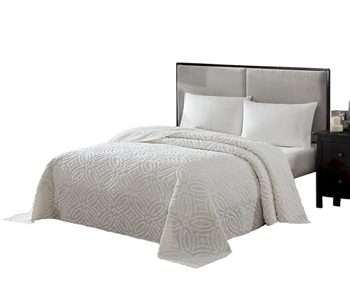 Beatrice Home Fashions Wedding Ring Chenille Bedspread, Queen, Ivory