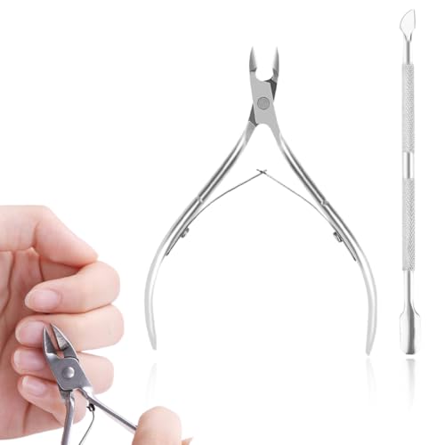 Tronchesino per Cuticole e Spingi Cuticole in Acciaio Inox, Set 2 Pezzi per una Manicure e Pedicure Professionale e Precisa