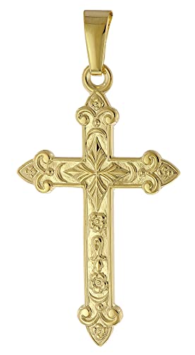 trendor Kreuz-Anhänger Gold 585 (14 Karat) 32 x 16 mm Goldschmuck für Damen und Herren, eleganters Schmuckstück aus Echtgold, schöne Geschenkidee 51916