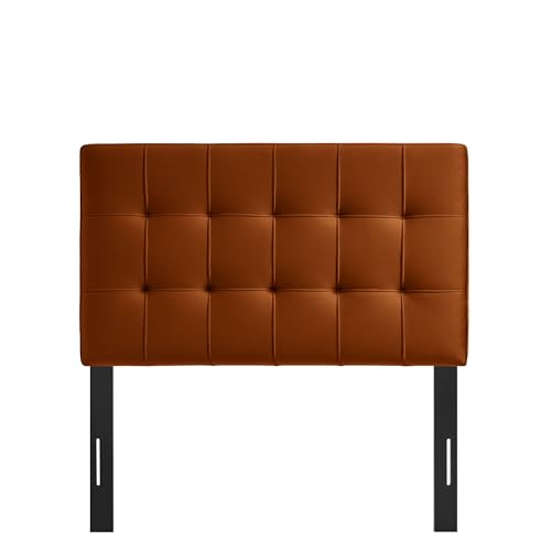 Image of Modway Lily Twin Size Stain-Resistant Performance Velvet Headboard in Rust - Velvet Upholstery with Button Tufting and 4 Adjustable Height Positions