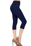 Leggings Depot Women's Cotton Blend Stretch Pull-on Capri Jeggings with Pockets-J04-CA-OS-DENIMBLUE