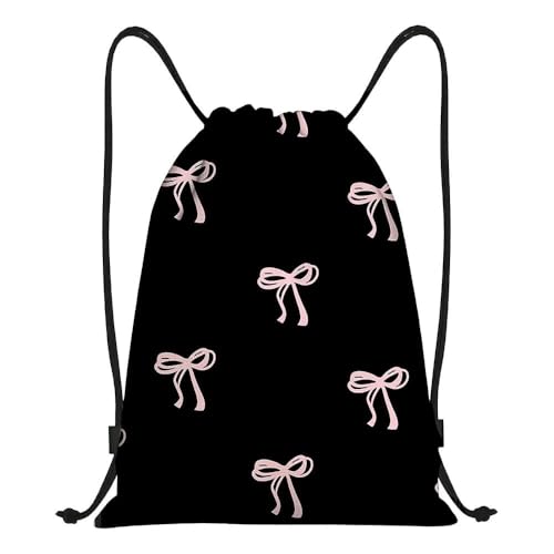 Fakcrkun Bow Drawstring Bag, Coquette Girls Swimming Bag with Pink Bow Pattern, Cute Swim PE Bags for Women Girls Daily Outdoor Home School