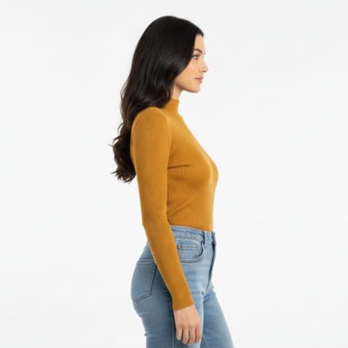 Image of Women Ribbed High Neck Full Sleeve Pullover Sweater|Solid Stretchable Slim Fit Winter Wear Top for Casual & Office Use