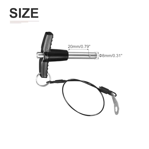 DTGN 8mmx20mm(DxL) T-Griff Schnellspannstift - Gut zum schnellen Verbinden und Anschließen von Komponenten - Kugelverriegelungsstift aus 304 Edelstahl mit Druckknopf - Schwarz/Silber