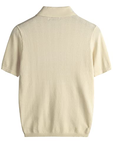 Vatpave Mens Knit Polo Shirts Casual Short Sleeve Classic Ribbed Golf Shirt With Pockets Large Beige Button On #TOP1
