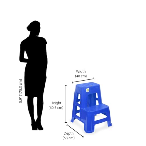 Image of Nilkamal STL21 Step Stool for Home, Bedroom, Bathroom, Kitchen, Living Room, Office, Adult, Kids, Children's and Garden Stool with 100Kg Load Capacity (Deep Blue)