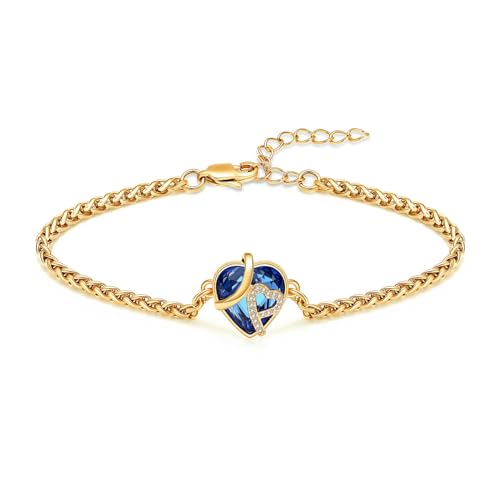 Pulsera de cremación en corazón azul y dorado ajustable para cenizas 2