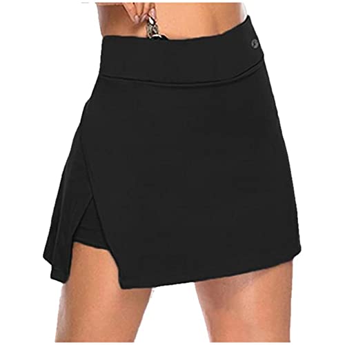 NP Saia curta feminina esportiva de tênis bainha irregular com corte de duas peças shorts de cintura