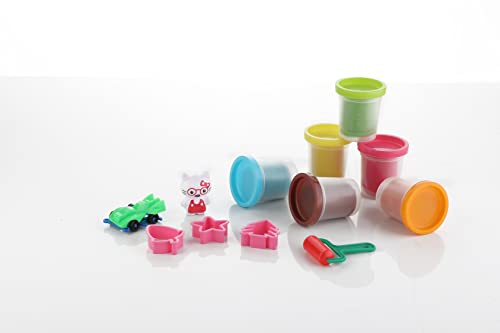 Image of Aditi Toys Clay Dough for Kids, Creative Modelling Dough Set with 6 Clay Tubs (50g Each), 1 Roller, 3 Shape Cutters & 2 Toys, Taste-Safe DIY Craft Activity, Moulding Play Set, BIS Approved