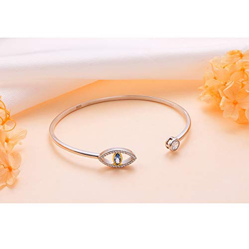 DAOCHONG Symbolic Evil Eye Bracelet 925 Sterling Silver Double End Cuff Evil Eye Bangle Bracelet for Women Protection Wrist Jewelry Birthday Gift3